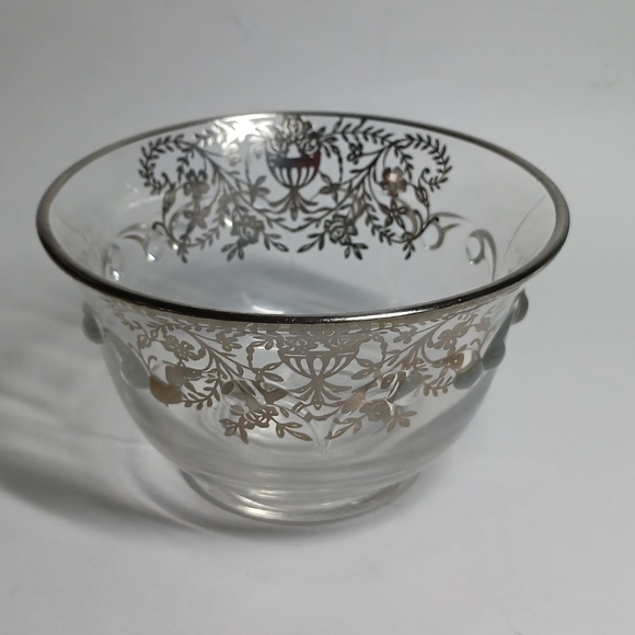 Viking Glass Silver Overlay Bowl 5" Vintage Art Deco USA Made - Picture 1 of 5